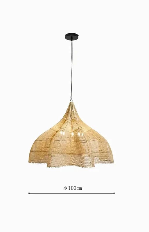 BEIGE DIAMÈTRE 100 CM / LUMIÈRE FROIDE Lustre rotin grande taille