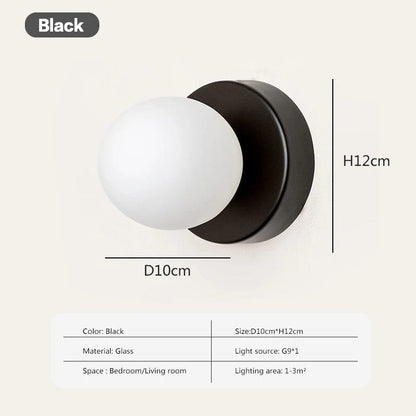 Black / Warm white Applique murale boule blanche