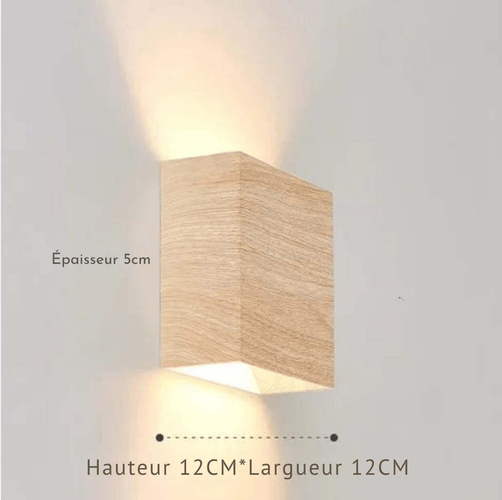 BOIS DE NOYER 12CM / LUMIÈRE CHAUDE Applique murale cubique en bois naturel