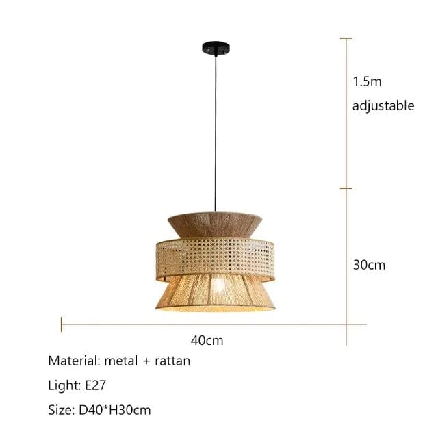 DIAMÈTRE 40 CM - B Suspension rotin corde de chanvre | Lueur Sauvage