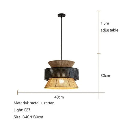 DIAMÈTRE 40 CM - C Suspension rotin corde de chanvre | Lueur Sauvage