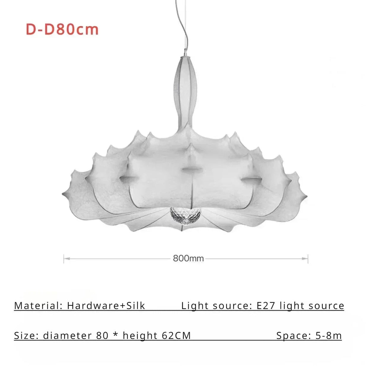 D-D80cm / Warm light Grand lustre chandelier en tissu