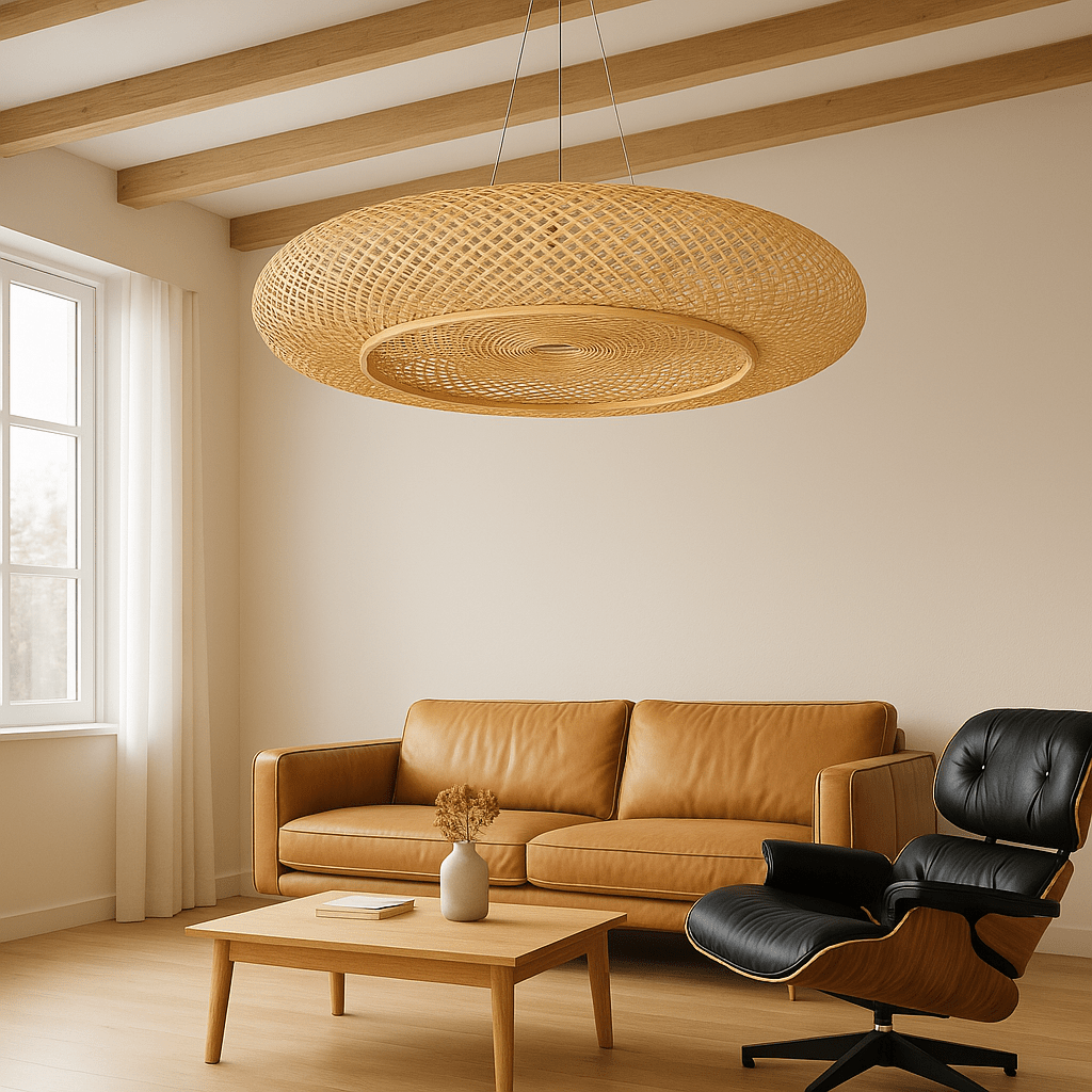 Grand lustre rotin