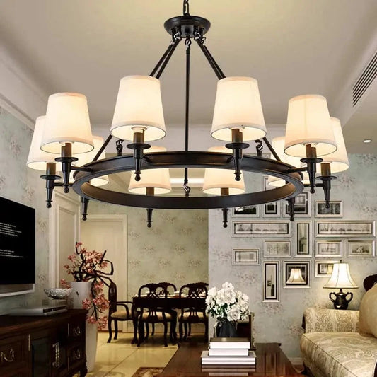 6 lights / Black / CHINA Grand lustre salon en fer forgé avec abat-jours