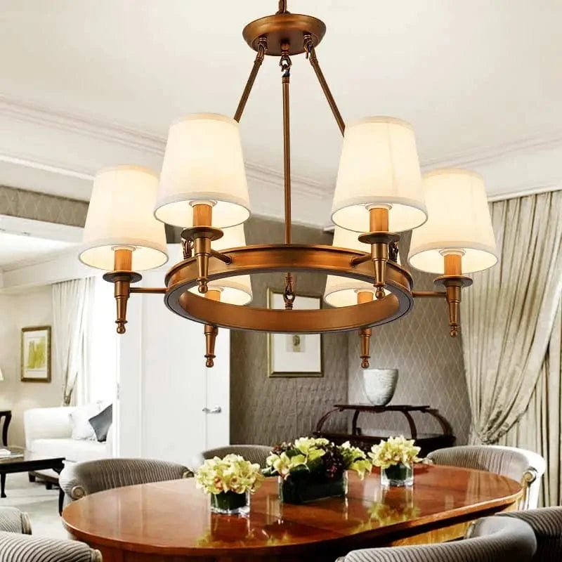 Grand lustre salon en fer forgé avec abat-jours