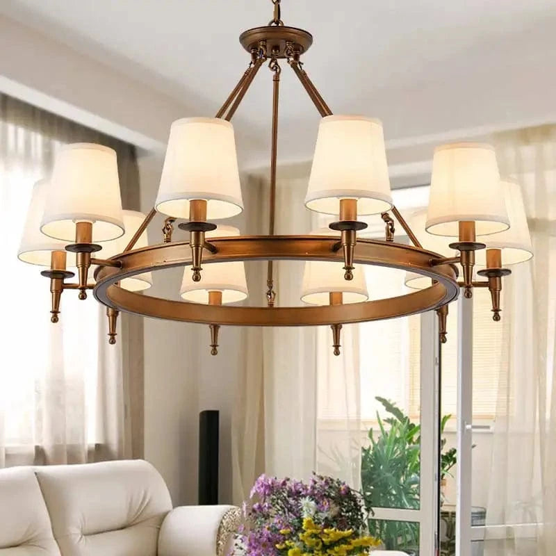 Grand lustre salon en fer forgé avec abat-jours