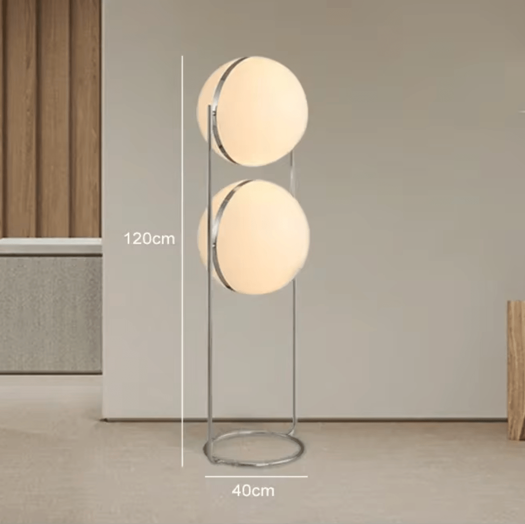 GRAND 2 BOULES / BLANCHE / LUMIÈRE CHAUDE Lampadaire globe