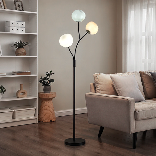 Lampadaire trépied trois boules opaline