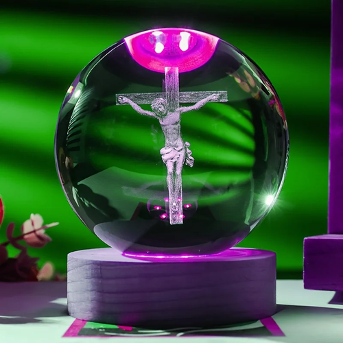 Lampe à poser boule de cristal crucifix