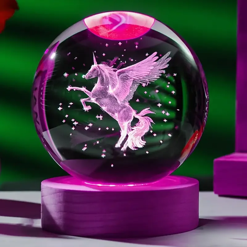 Lampe à poser boule de cristal licorne