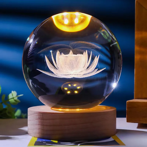 Lampe à poser boule de cristal lotus