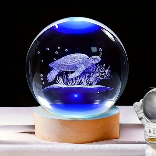 Lampe à poser boule de cristal tortue