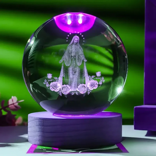 Lampe à poser boule de cristal Vierge Marie