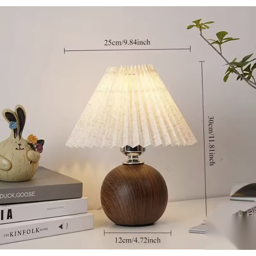 Lampe à poser boule effet bois avec abat-jour plissé, dimensions