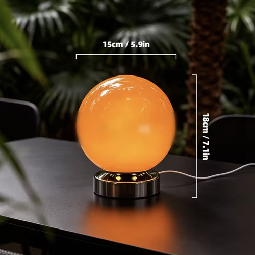 Lampe à poser boule en verre orange, dimensions 15 cm