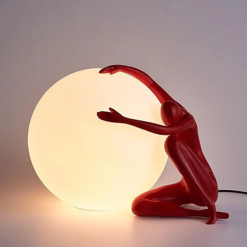 Lampe à poser boule avec sculpture design italien rouge