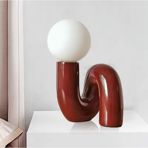 Lampe à poser boule en verre, pied ondulé bordeaux Image