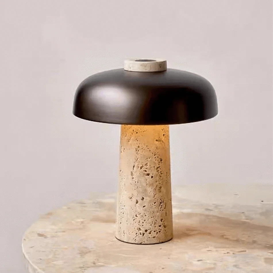 Lampe champignon en pierre de travertin