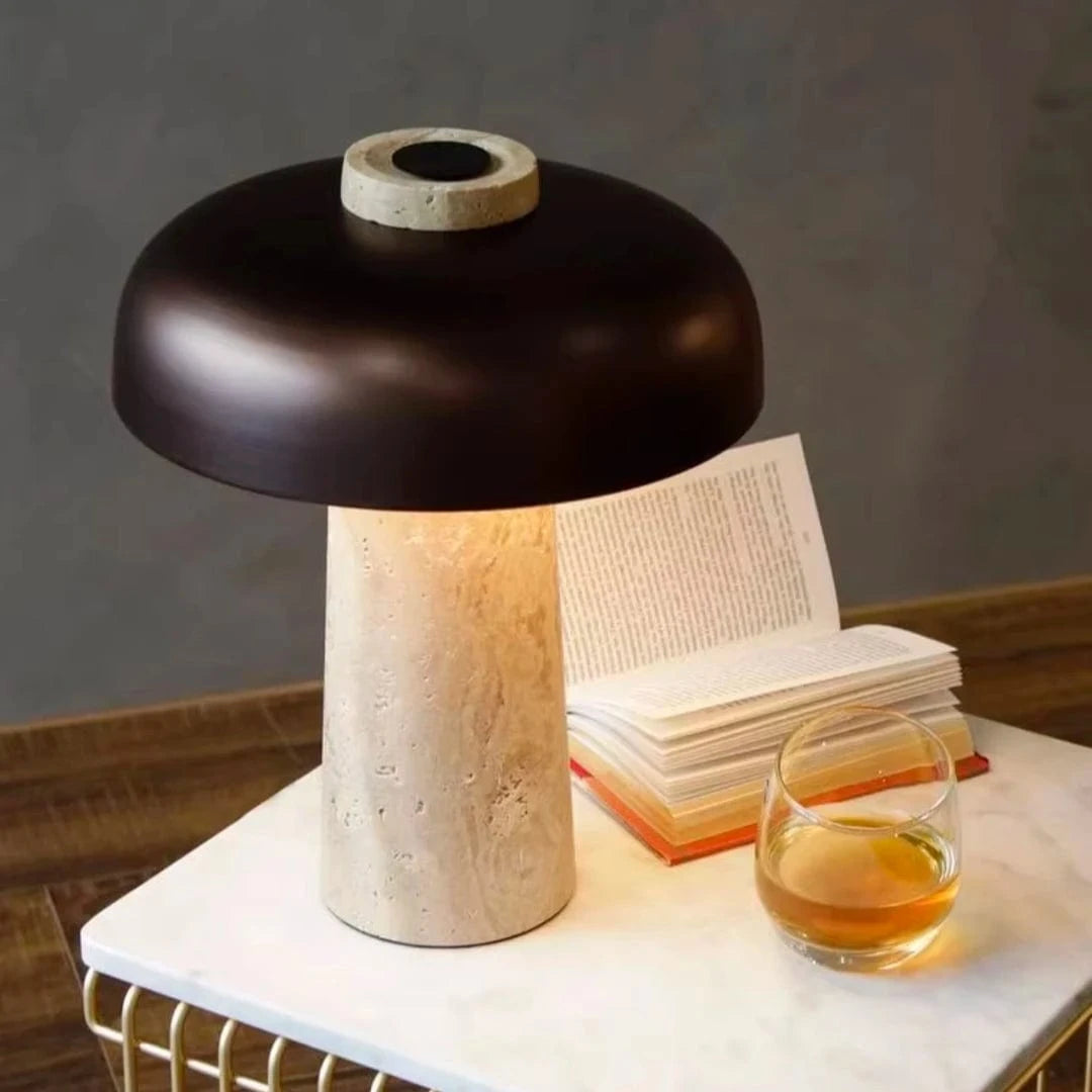 Lampe champignon en pierre de travertin