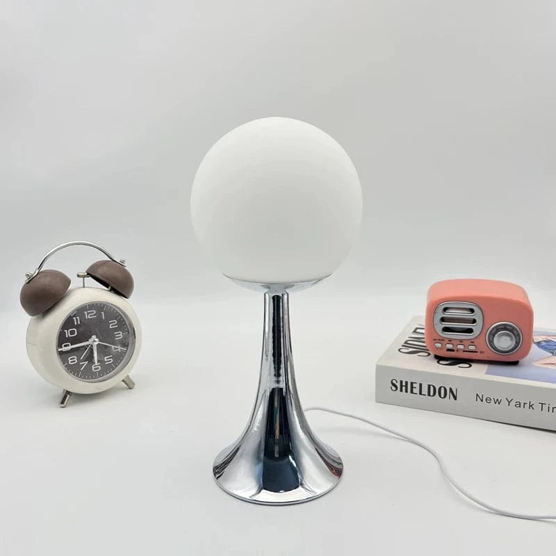 BLANC Lampe de chevet boule en verre