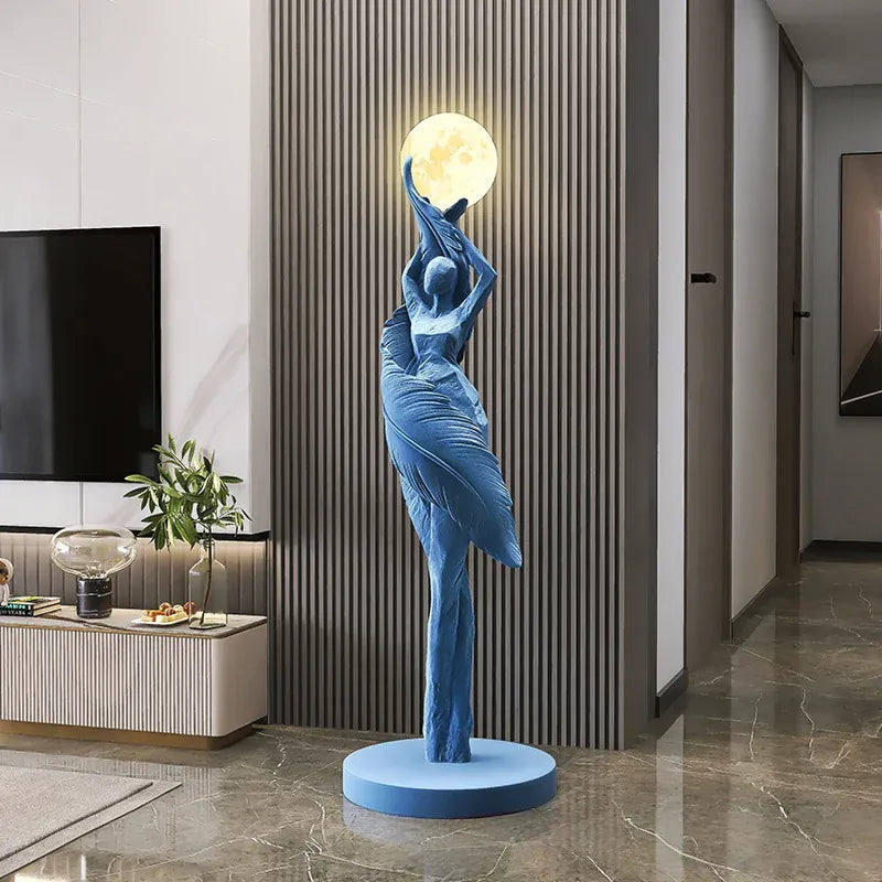 Blue / H85cm Lampe sculpture femme au clair de lune