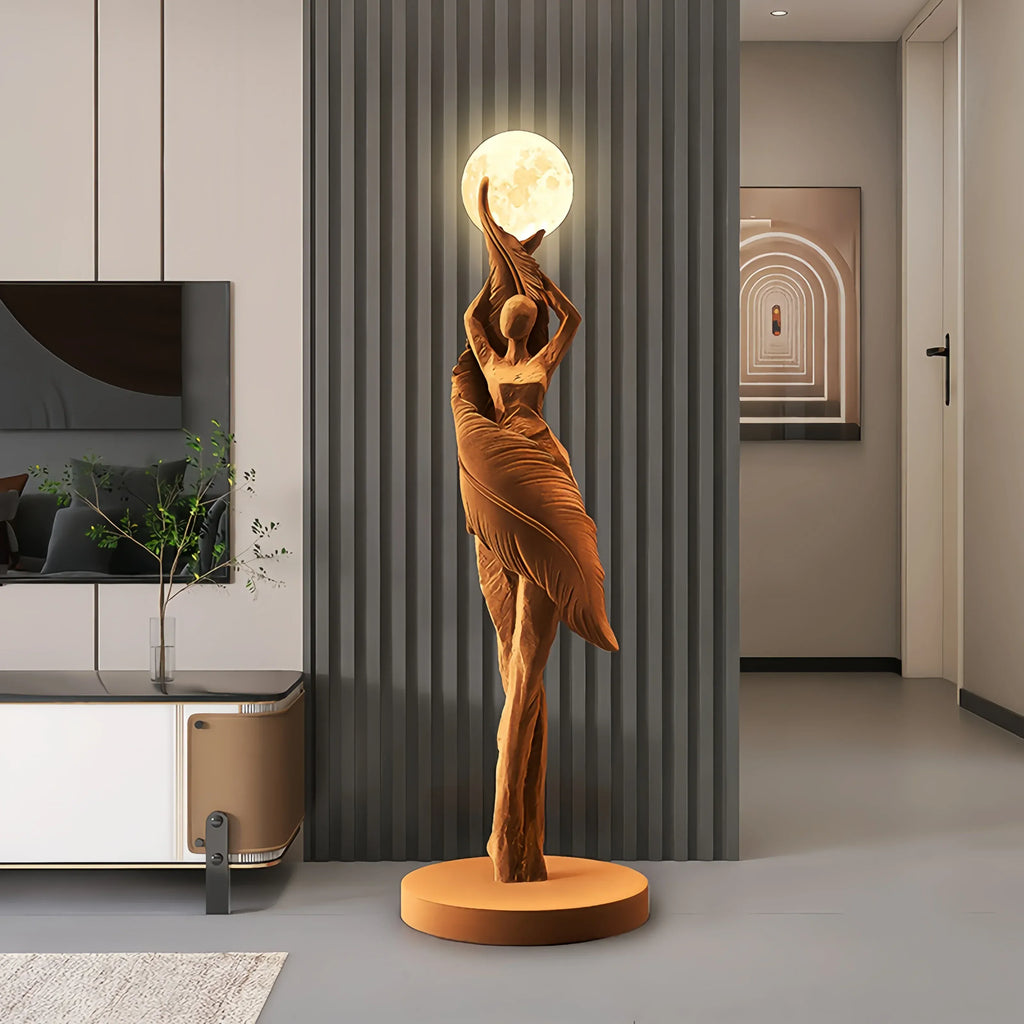 Brown / H85cm Lampe sculpture femme au clair de lune