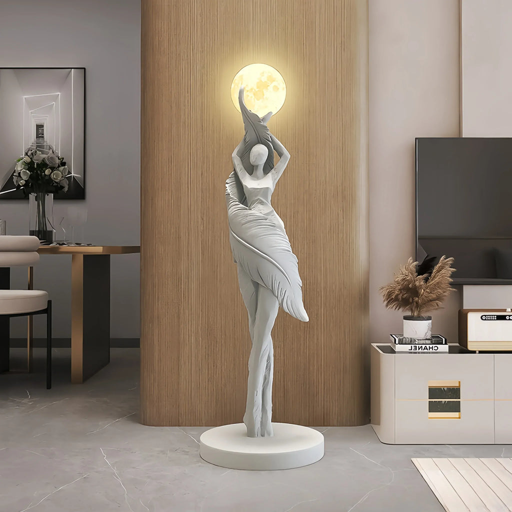 Grey / H85cm Lampe sculpture femme au clair de lune