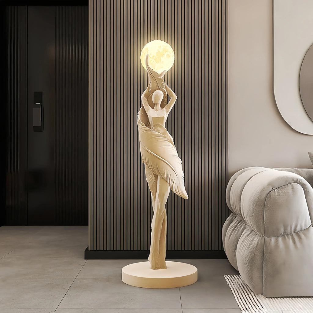 Khaki / H85cm Lampe sculpture femme au clair de lune