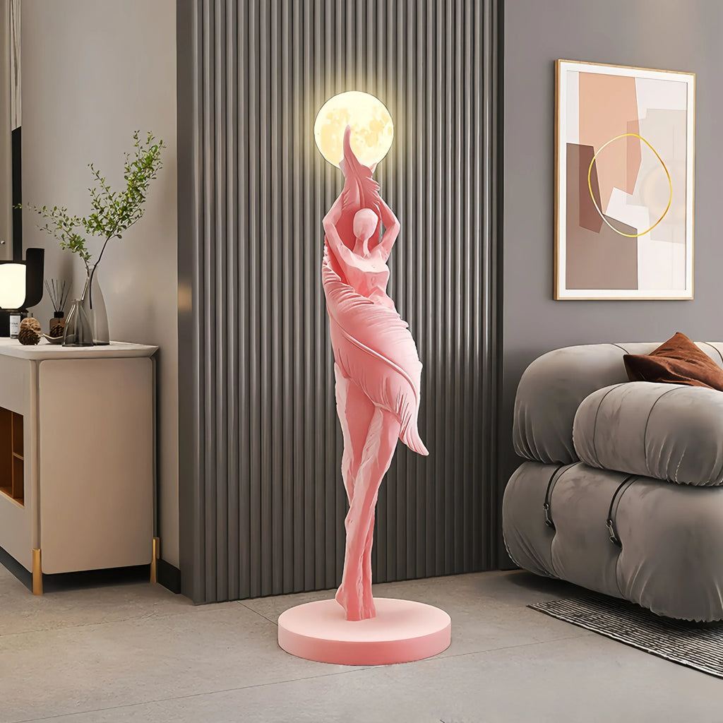 Pink / H85cm Lampe sculpture femme au clair de lune