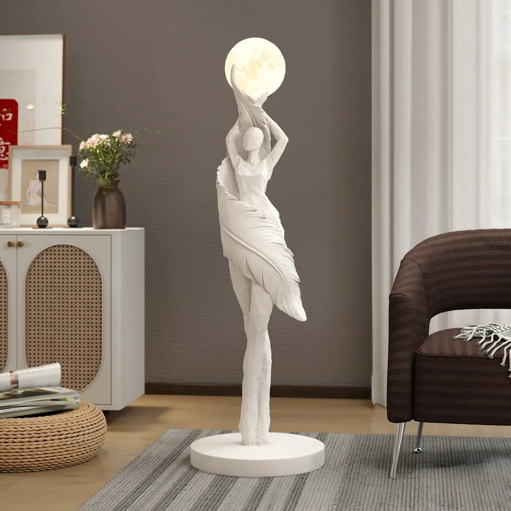 White / H85cm Lampe sculpture femme au clair de lune