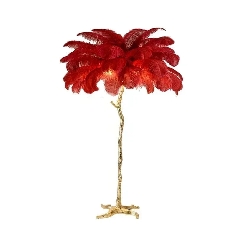 ROUGE / HAUTEUR 60 CM X 25 CM PLUME Lampe sur pied a plume