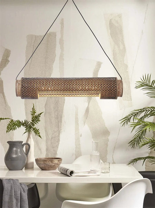 Lampe Suspendue "Bhoutan Cylindre 85cm, Bl/Nat." de Good & Mojo