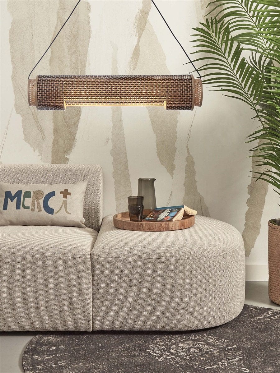 Lampe Suspendue "Bhoutan Cylindre 85cm, Bl/Nat." de Good & Mojo