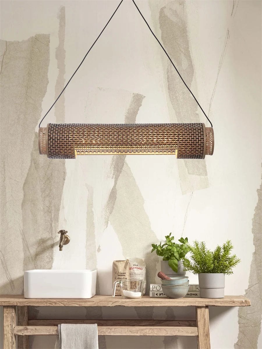 Lampe Suspendue "Bhoutan Cylindre 85cm, Bl/Nat." de Good & Mojo