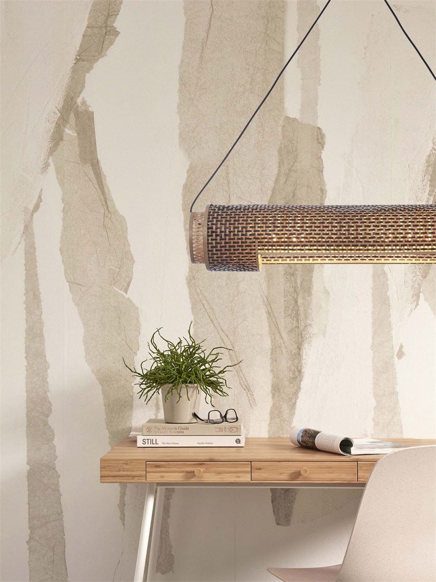 Lampe Suspendue "Bhoutan Cylindre 85cm, Bl/Nat." de Good & Mojo