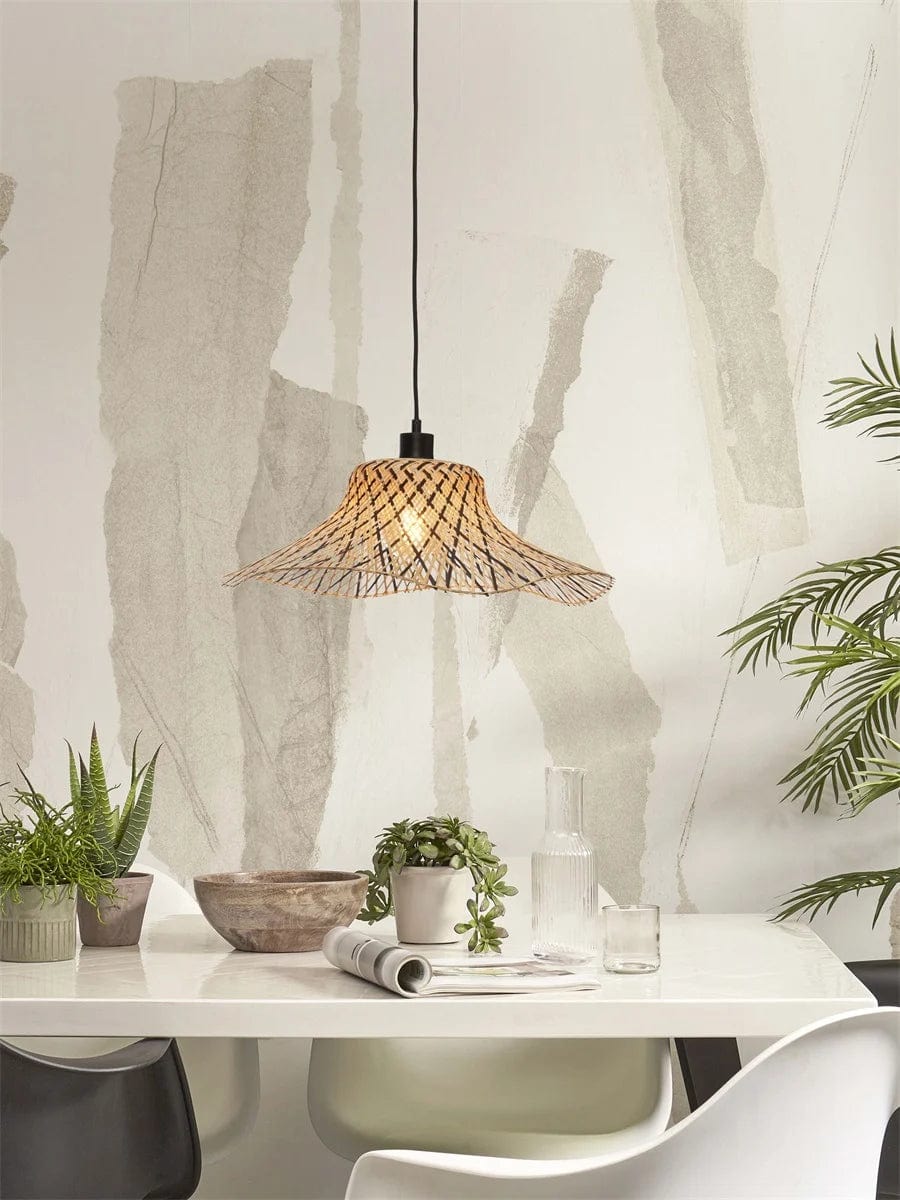 Lampe Suspendue "Ibiza S 50x15 BL/NAT" de Good & Mojo - Fusion de Naturel et Noir