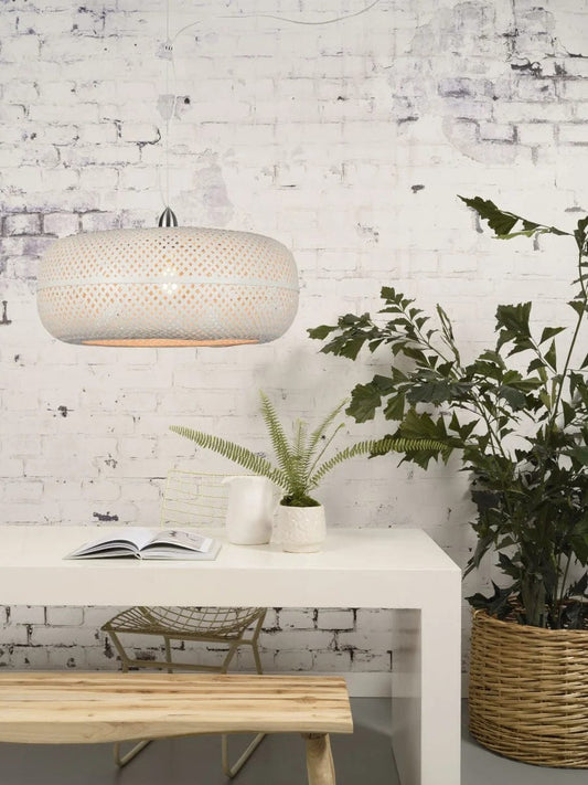 Lampe Suspendue "Palawan Bambou 1 Abat-jour, Blanc" de Good & Mojo