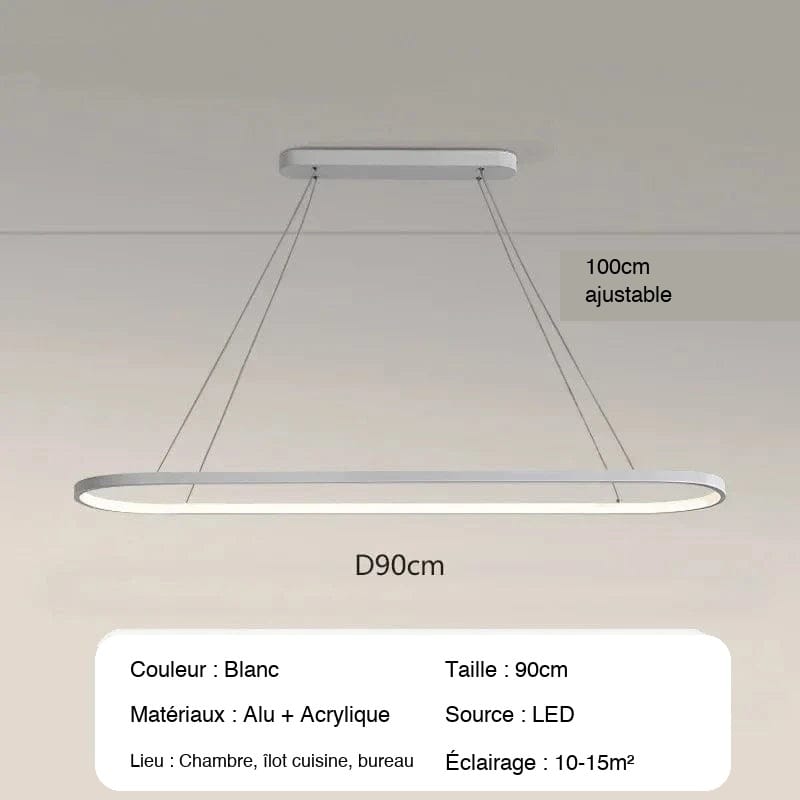 BLANC 90 CM / LUMIÈRE CHAUDE Lampe suspension design led
