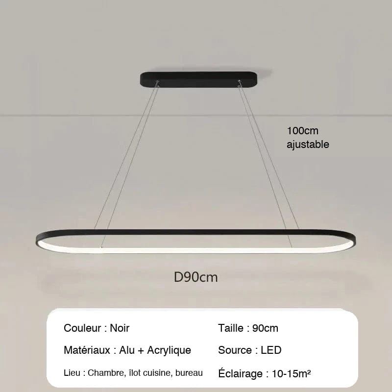 NOIR 90 CM / LUMIÈRE CHAUDE Lampe suspension design led