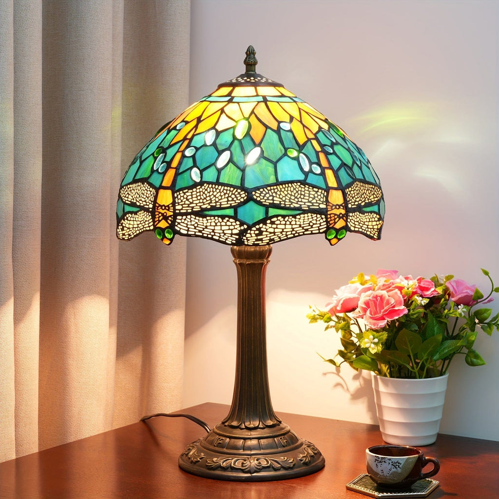 lampe tiffany libellule jaune et turquoise