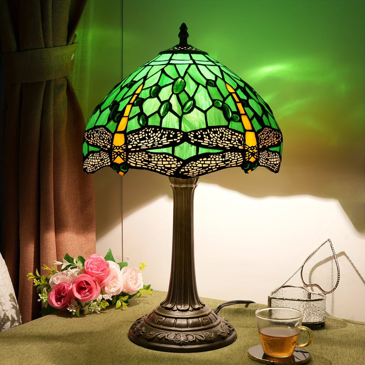 Lampe tiffany libellule vert
