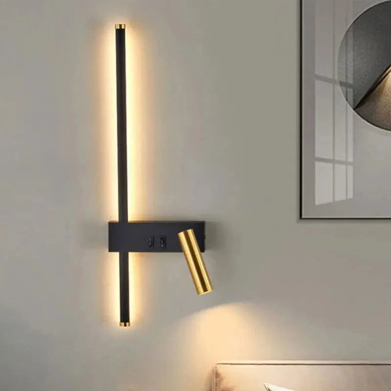 MODÈLE 1 DROITE, Hauteur 50 CM, Ø barre 1,6 CM, Spot 10,5 CM, Ø spot 2,8 CM / LUMIÈRE CHAUDE (2700-3500K) / NOIR Liseuse applique murale