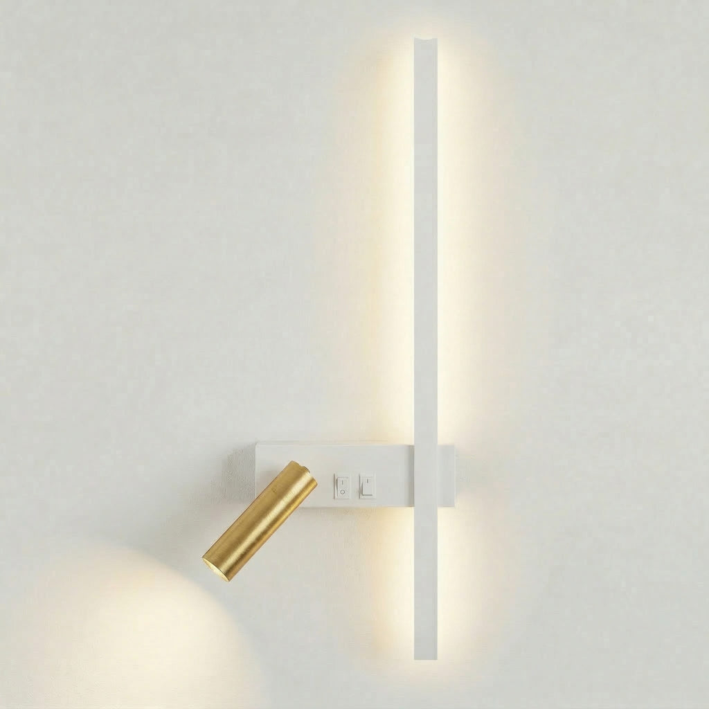 MODÈLE 2 DROITE, Hauteur 50 CM, Ø barre 1,6 CM, Spot 10,5 CM, Ø spot 2,8 CM / LUMIÈRE CHAUDE (2700-3500K) / BLANC Liseuse applique murale