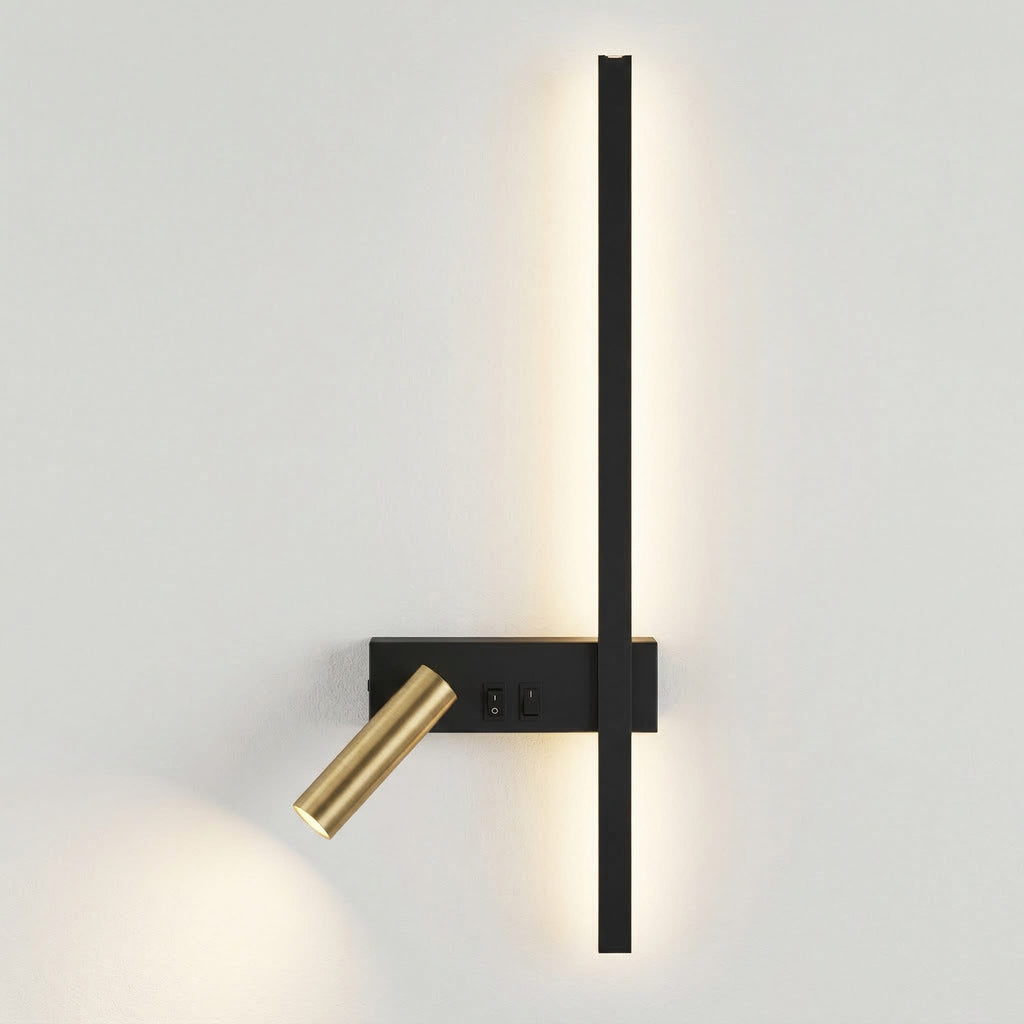 MODÈLE 2 DROITE, Hauteur 50 CM, Ø barre 1,6 CM, Spot 10,5 CM, Ø spot 2,8 CM / LUMIÈRE CHAUDE (2700-3500K) / NOIR Liseuse applique murale