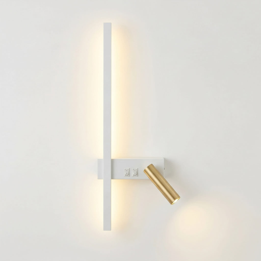 MODÈLE 2 GAUCHE, Hauteur 50 CM, Ø barre 1,6 CM, Spot 10,5 CM, Ø spot 2,8 CM / LUMIÈRE CHAUDE (2700-3500K) / BLANC Liseuse applique murale