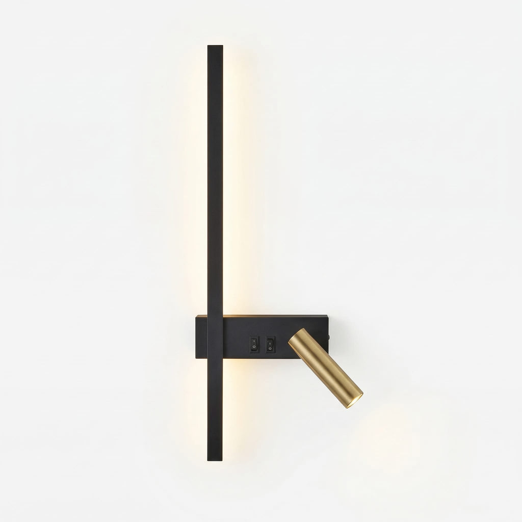 MODÈLE 2 GAUCHE, Hauteur 50 CM, Ø barre 1,6 CM, Spot 10,5 CM, Ø spot 2,8 CM / LUMIÈRE CHAUDE (2700-3500K) / NOIR Liseuse applique murale