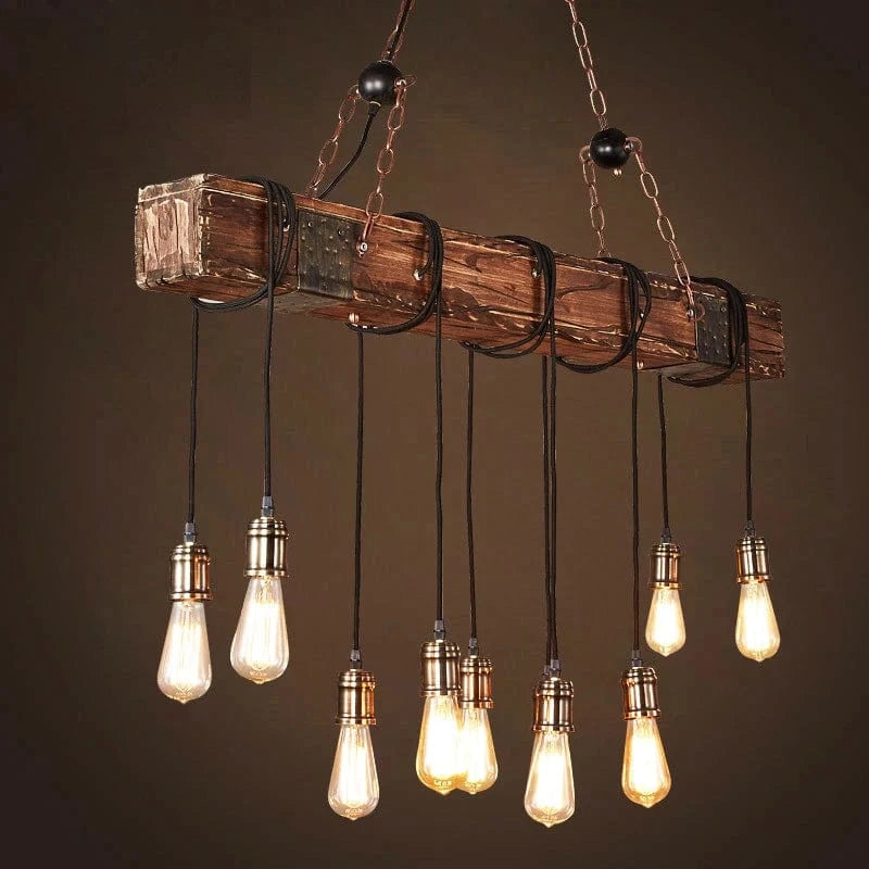 10 heads no bulbs / CHINA Luminaire suspension rustique poutre de bois
