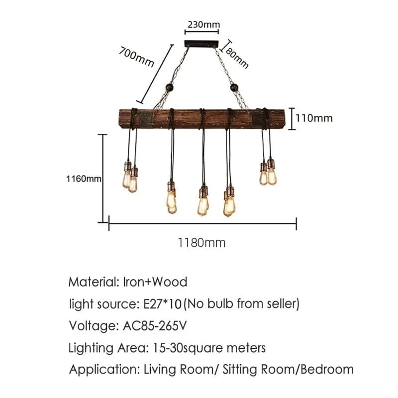 10 heads no bulbs / CHINA Luminaire suspension rustique poutre de bois