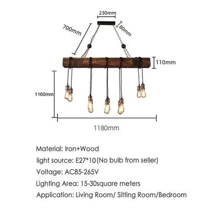 10 heads no bulbs / CHINA Luminaire suspension rustique poutre de bois