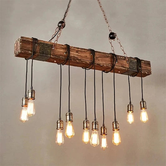 10 heads no bulbs / CHINA Luminaire suspension rustique poutre de bois